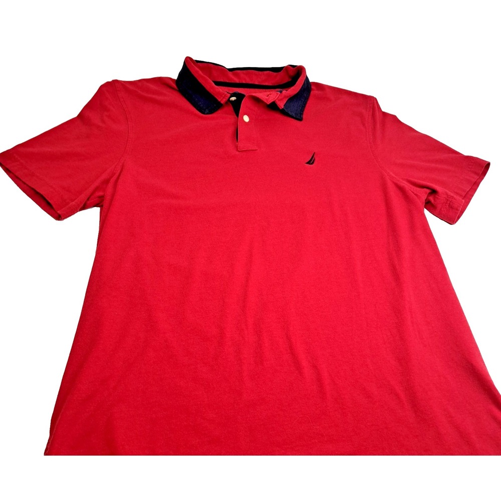 Nautica Polo Shirt Mens L Red Navy Short Sleeve Preppy Embroidered July‎ 4 USA